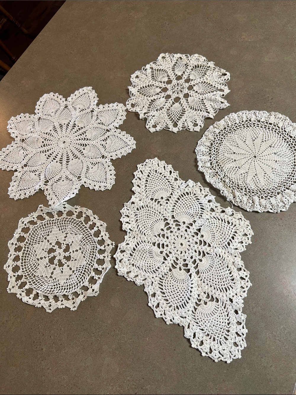 Vintage Handmade White Crochet Doilies Set - 5 Pieces